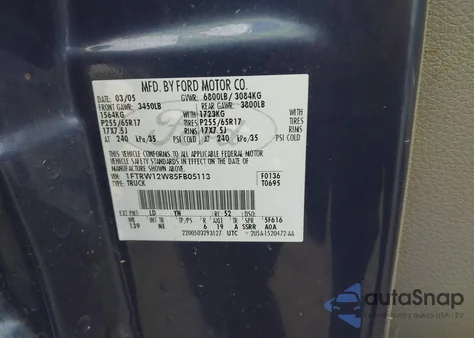 2005 Ford F-150 Xlt from USA, damaged, VIN 1FTRW12W85FB05113